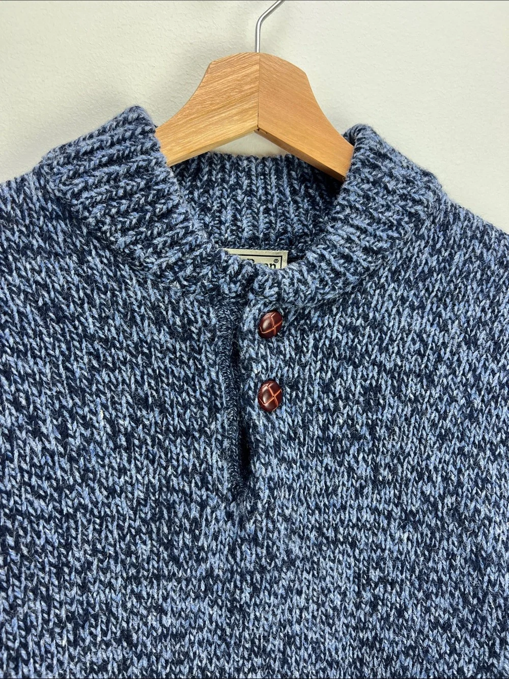 Vintage L.L. Bean Classic Ragg Wool Sweater Henley Blue Lambswool Mens Small